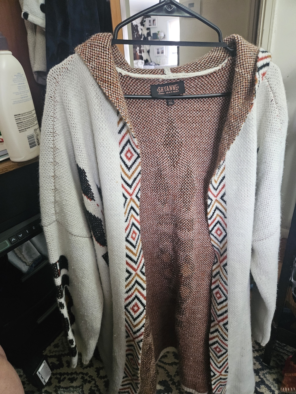 Shyanne Cream Cardigan with Brown Hood and Multicolor Trim